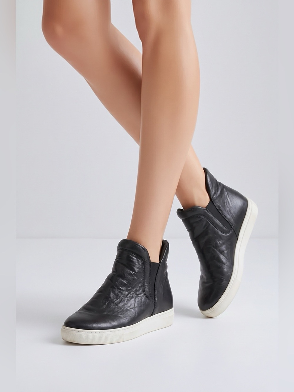 Aldo Black Leather Wedge Slip-On Booties with White Sole